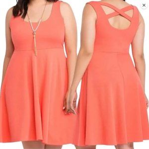 Torrid Cross Back Skater Dress Coral 1X